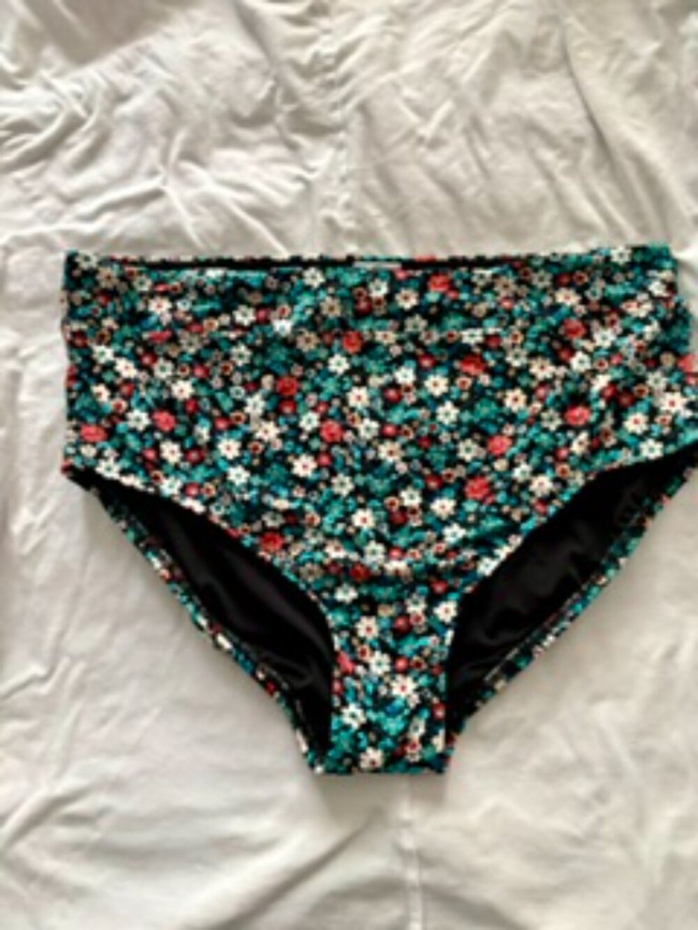 Land's End 2- Peice Bandeau Tankini Top & Bottom Black Floral Sz 14 - Picture 4 of 7